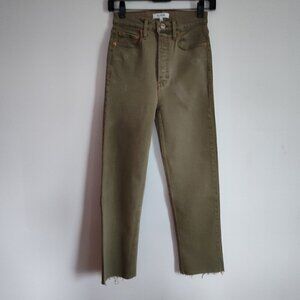 Ladies SZ 24 Re/Done Green 70's Stove Pipe Cropped  Jean